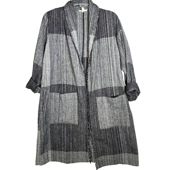 Eileen Fisher 100% Organic Cotton Gray Black Duster Jacket Shawl Collar - Picture 2 of 5
